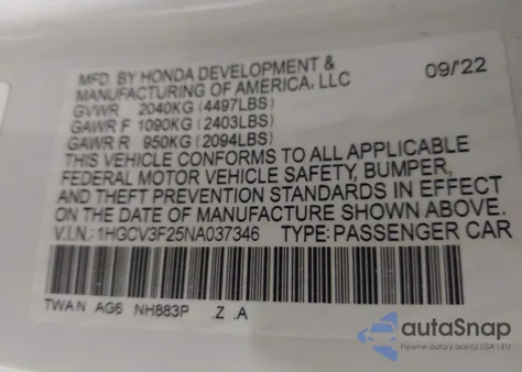 2022 Honda Accord Hybrid Sport z USA, uszkodzony, nr VIN 1HGCV3F25NA037346